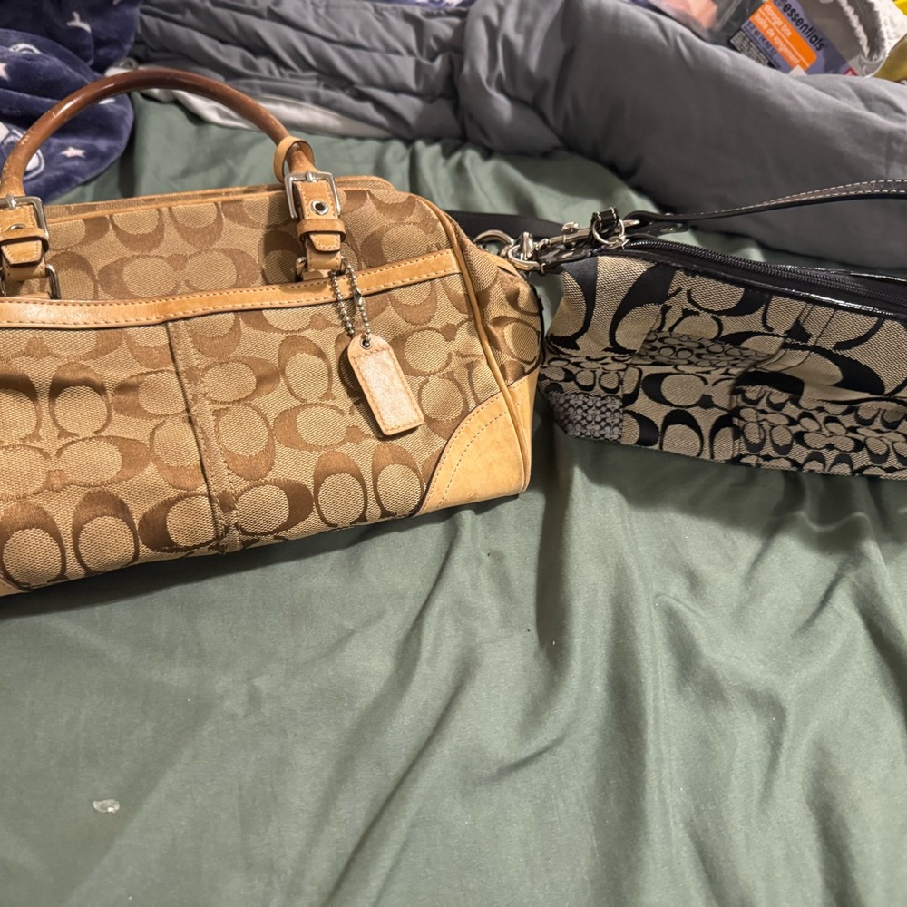 Coach Signature Canvas Satchel and Wristlet Set in Tan and Black Vintage Bundle!